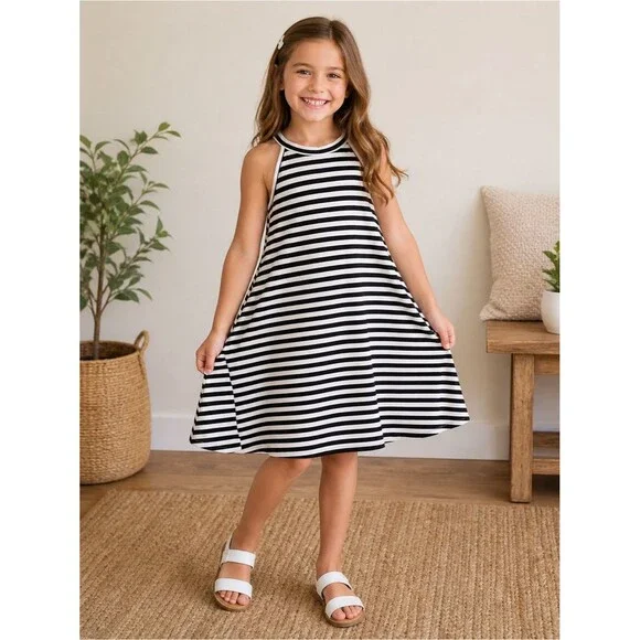 Harper Canyon Girls Black & White Striped Summer Playwear Coastal Dress 10/12