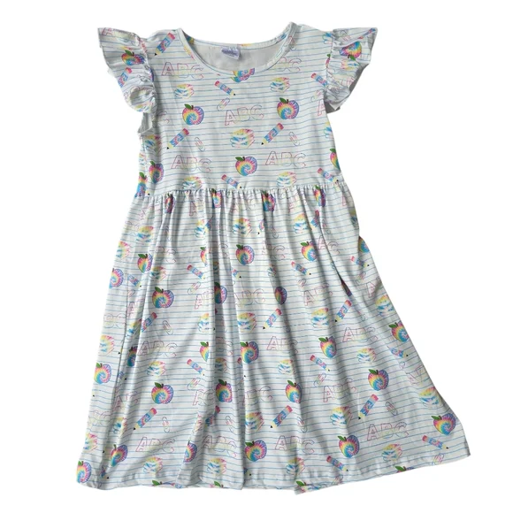 Angel Sleeve Dress Colorful Striped ABC Back To School NWOT Size 10/12