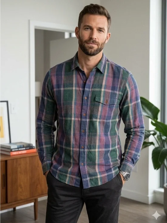 J.Crew Mens Large Long Sleeve Button Up Shirt Slim Fit L Plaid Cotton Casual