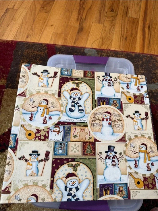 Festive Snowman Holiday Fabric photo binder- Cream, Blue, Red, Green