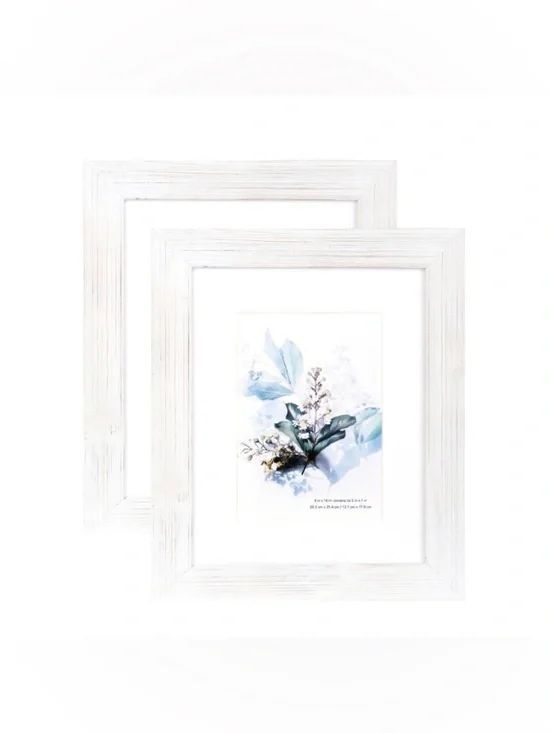 Solid Pinewood Display Picture Frames with Mat (2-Pack) WHITE