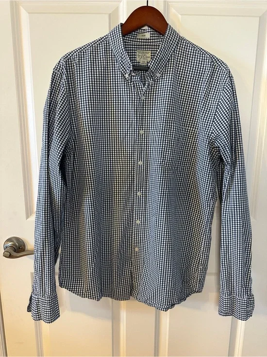 J.Crew Secret Wash Stretch Gingham Button Down Shirt Organic Cotton Preppy Slim