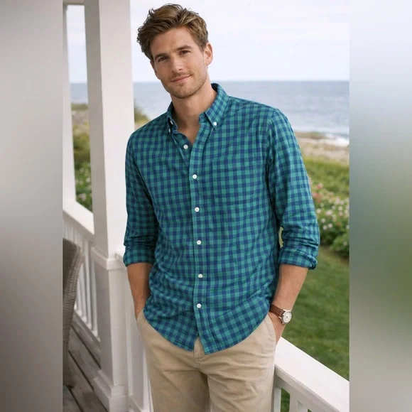J.Crew Slim Fit Button Down Shirt Men’s Medium Blue Green Check Oxford