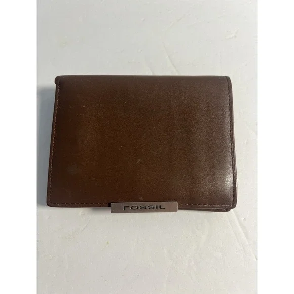 Fossil Mens Credit Card‎ Holder Wallet Brown Leather Bifold