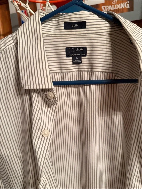 J. Crew Slim Fit White & Gray Striped Dress Shirt