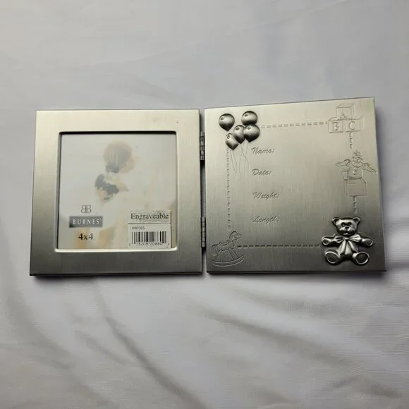 Vintage 90s Burnes Engravable Picture Frame 4x4 New Baby Hinged Standing Hanging