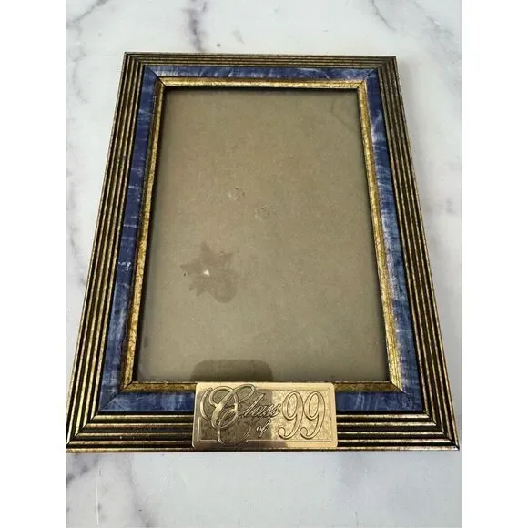 Class of 99’ blue gold 6x7 photo picture frame 1999 graduation vintage