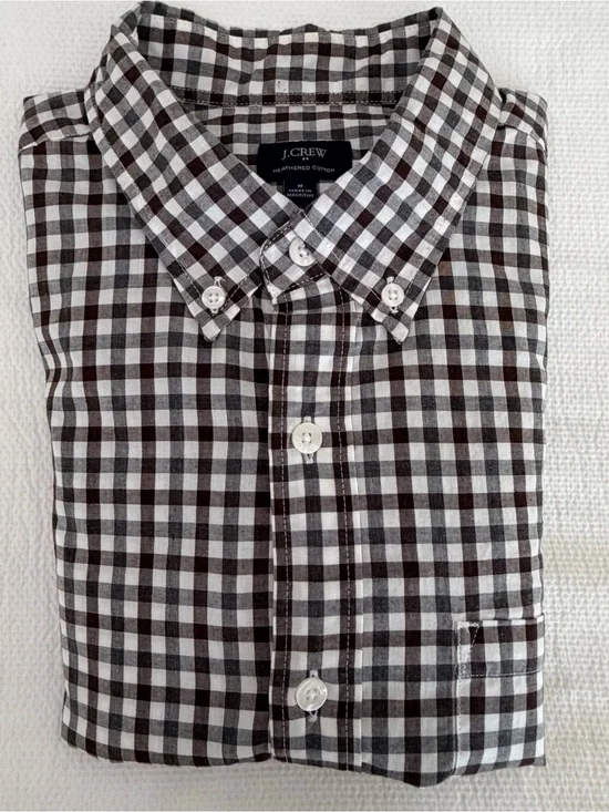 J. Crew Brown and White Gingham Button-Down Shirt