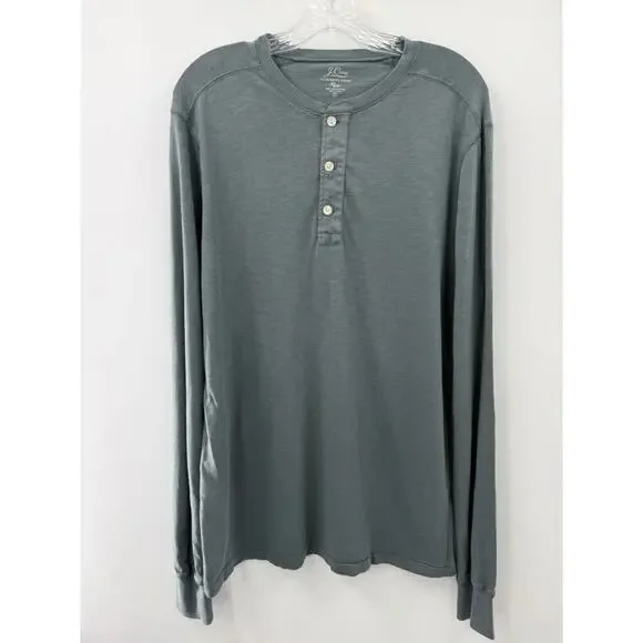 J. Crew Men’s Long Sleeve 3 Button Henley Cotton Classic Pullover Spruce Lg Tall