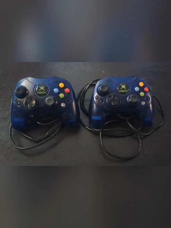 Wired Clear Blue Xbox 1st Generation Controller Duo - Blue Branding