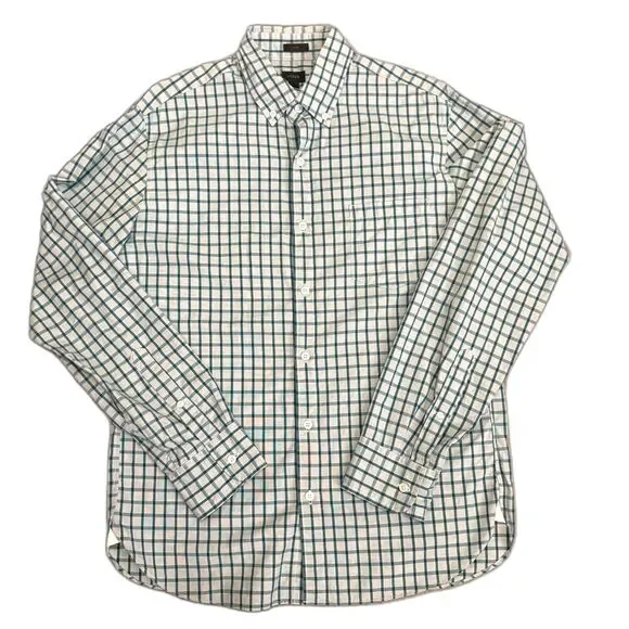 J. Crew‎ Slim Fit Button Down Blue Teal Windowpane Plaid 100% Cotton Size Medium