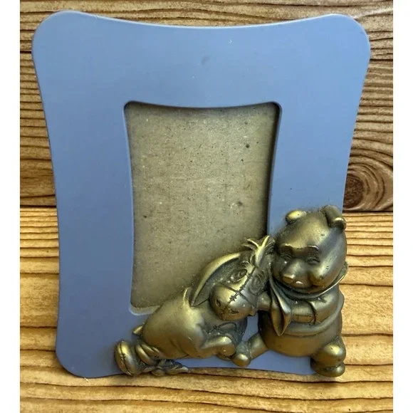 Vintage Disney Winnie The‎ Pooh & Eeyore Gold Tone Metal Purple Frame 3D
