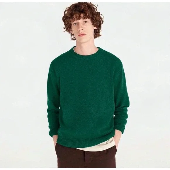 J. Crew | Rugged Merino Wool Blend Sweater Medium Green Crewneck Knit BA283
