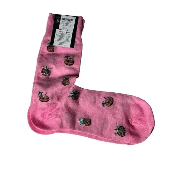 J.Crew  Preppy Crew Style Trouser Pink Tropical Coconut Drink Socks OS NWT