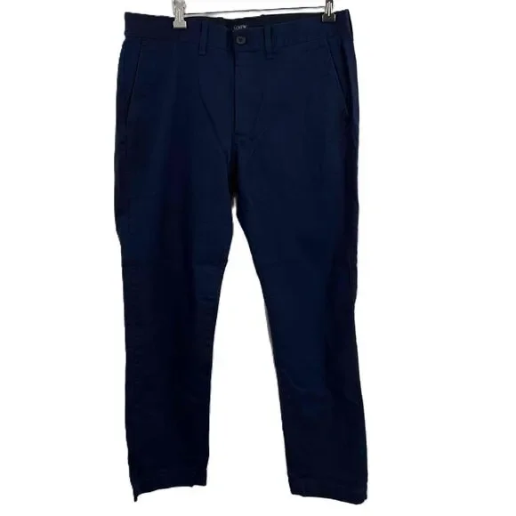 J.Crew Navy Straight Flex Chino Pants‎ Mens Button Closure Cotton Blend W32 L30