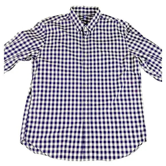 J.Crew Light Weight Purple White Gingham Plaid Check Mens Shirt XL Preppy School