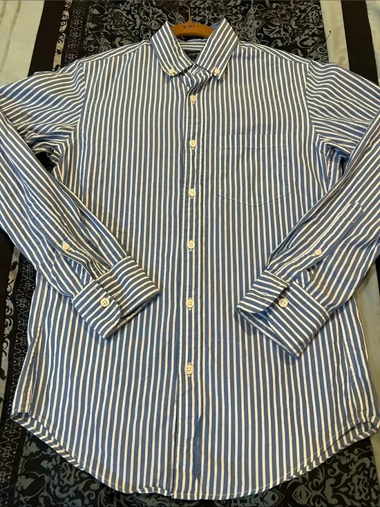 J. Crew Blue and White Vertical Stripe Button-Down Shirt