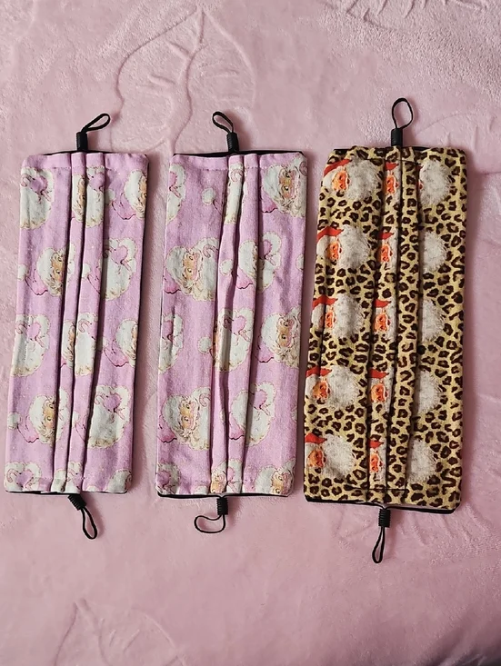 Set of 3 Pleated Fabric Face Masks in Pink and Leopard Print