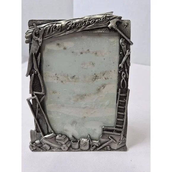 Vintage Perfect My Husband Handyman Tools Pewter Metal Picture Frame 5x4