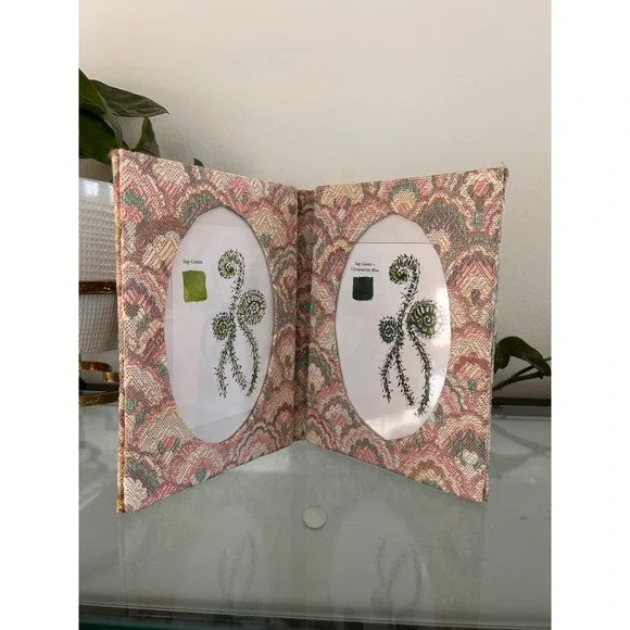 Vintage Tapestry Double Folding Photo Frame Pink Green Woven Fabric 5x7 Oval