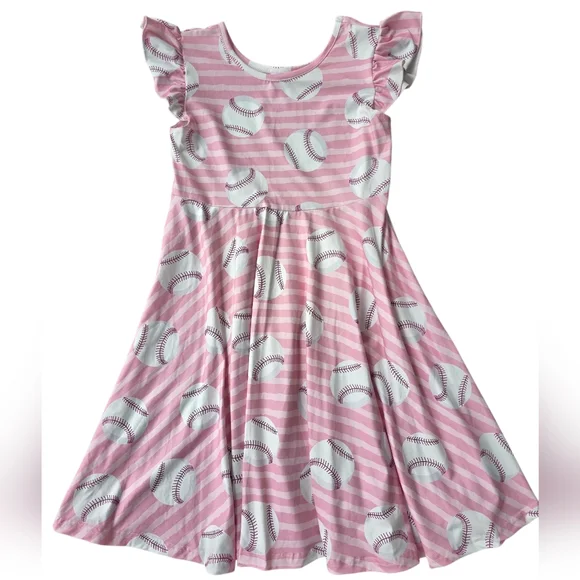 NWOT Pink Baseball Print Angel Sleeve  Dress Size 12