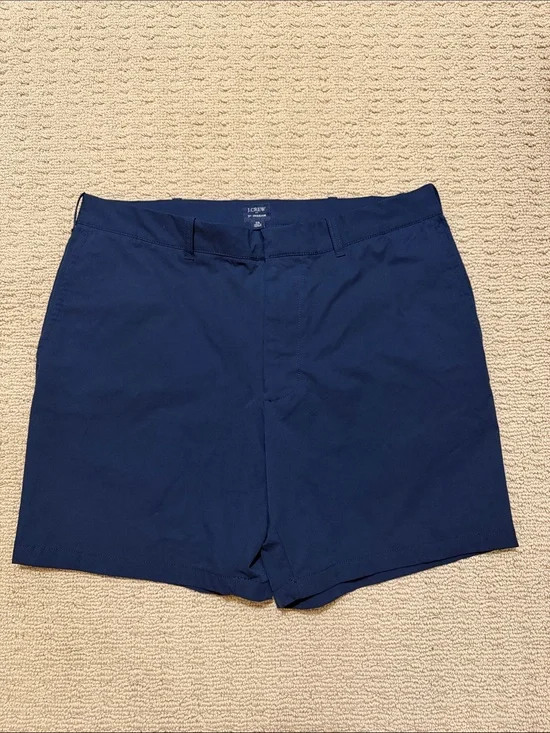 J. Crew Men's Dark Navy Flat-Front Chino Quick Dry Shorts, 7” Inseam.