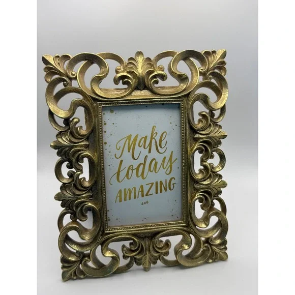 Restoration Hardware Gold Baroque Style 4x6 Picture Frame Tabletop Decor