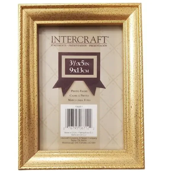 Vintage Intercraft 3x5 Gold Picture Frame Black Speckle