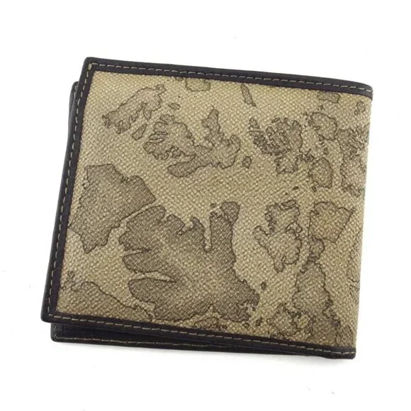 PRIMA CLASSE Two-fold wallet Map Beige PVC ?~ Leather Authentic USED