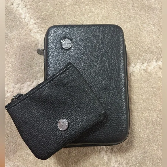 Black Leather Unisex Travel Bag Set by Giorgio Armani