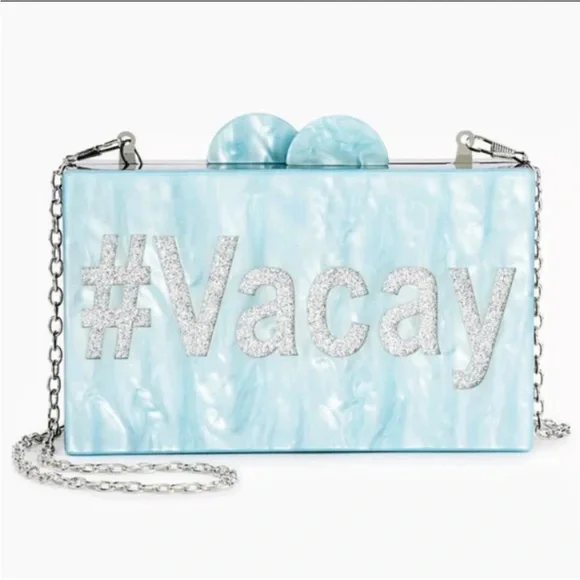 SAM EDELMAN CIRUS #Vacay EVENING BAG CLUTCH ACRYLIC CROSSBODY LT BLUEISH SILVER