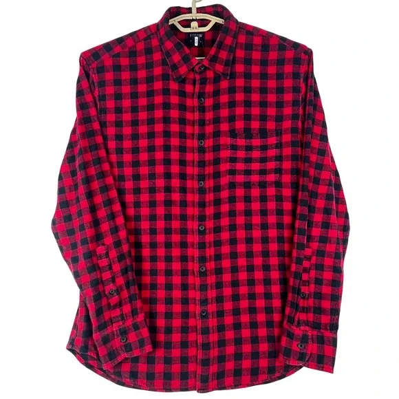 J.Crew Flannel Shirt Mens Large (L) Red Black‎ Buffalo Check Classic Fit Cotton