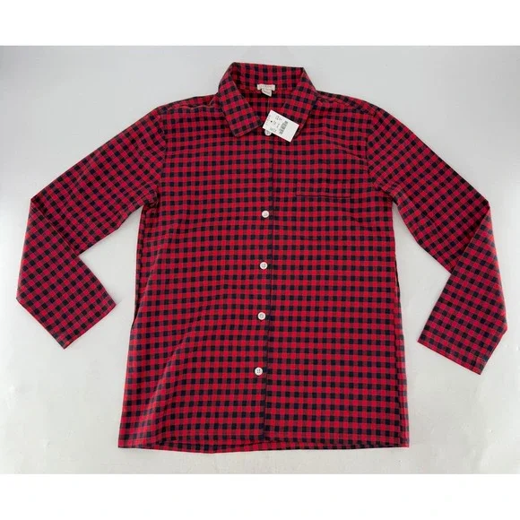 NWT J.Crew Men's Red & Blue Plaid‎ Long Sleeve Button-Up Pajama Shirt Sz Sm