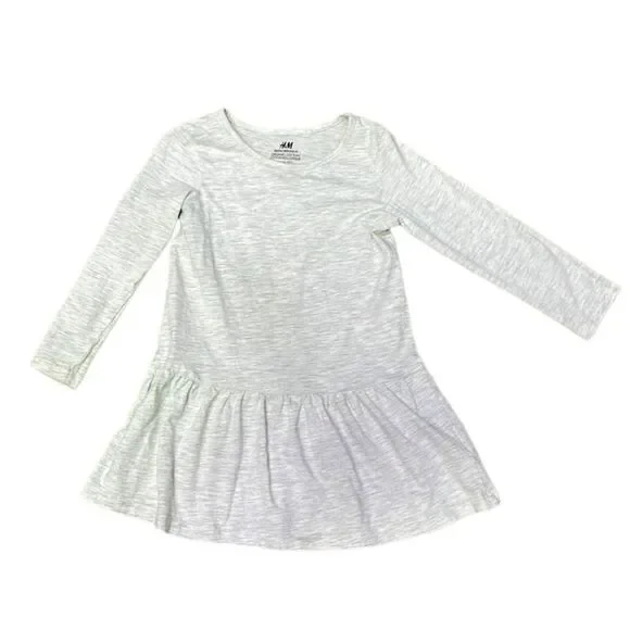 H&M Girl’s 3T Grey Heathered Cotton T-shirt Dress with Ling Sleeves & Ruffles