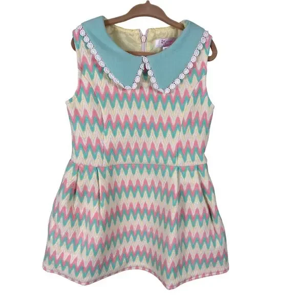 Sweet Charlotte Kids Girl's Size 5 Colorful Pink Cute Geometric Print Mini Dress