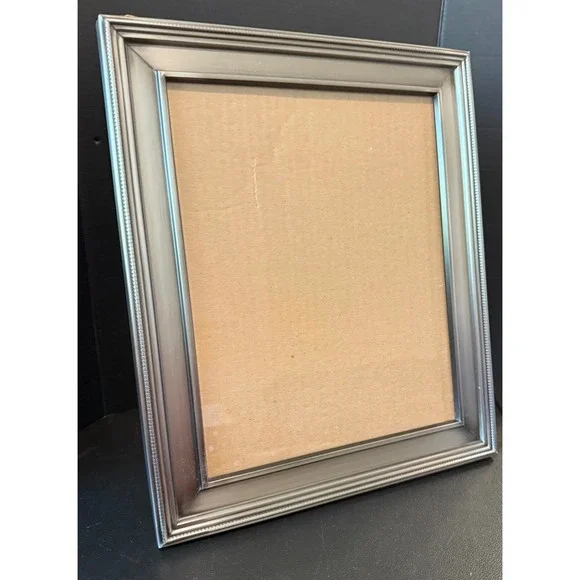 Silver Picture Frame Brushed Metallic Beaded Border 8 x 10 Free Standing‎