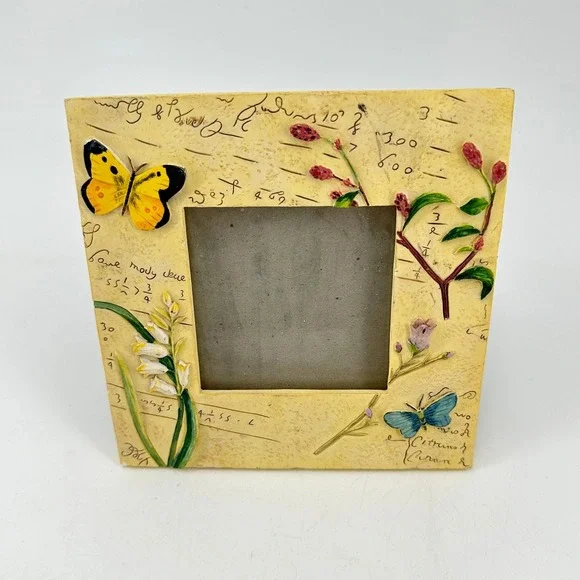 Vintage Style Butterfly‎ Botanical Resin Picture Frame Yellow 3D Floral 3x3