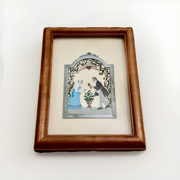 Wilhelm Schweizer German Pewter  Hand Painted Wall Plaque Rose For You Framed