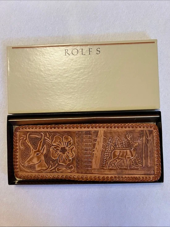 NEW Vintage Rolfs Hand Tooled Leather Wallet Billfold Embossed Western Buck Deer