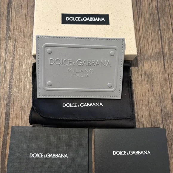 Dolce & Gabbana Unisex Matte Grey Leather Logo Embossed Card Holder Wallet