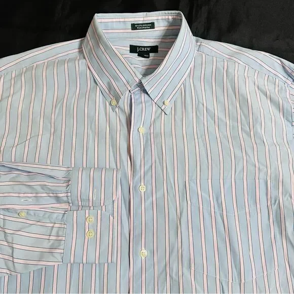 J. Crew Blue and White Striped 100s 2 Ply Cotton Button Down Shirt Size Large