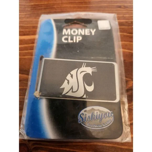 Washington State Cougars Money Clip Black and Steel Minimalist Wallet NWT WSU