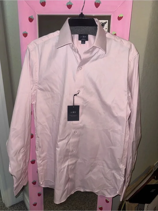 NWT J. Crew Men's Light Pink Long-Sleeve Dress Shirt SZ M