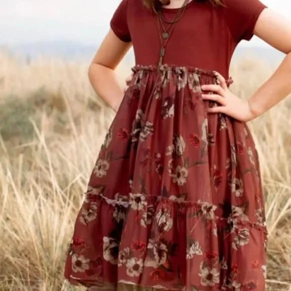 Joyfolie Mia Joy Loreli‎ Girls Dress In Cinnamon Floral Size 6 Size NWT