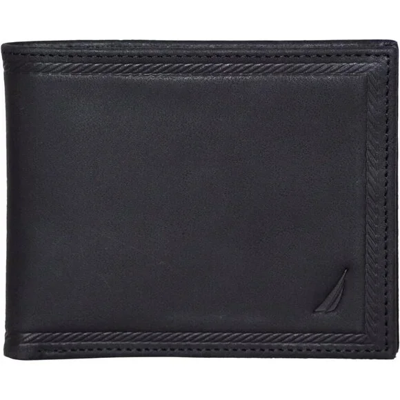 Nautica Men's Bifold Leather Wallet RFID Blocking ID Window Card Slots Durable