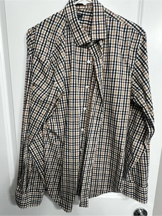 J. Crew Men's Black, Tan and White Plaid Button-Down Shirt