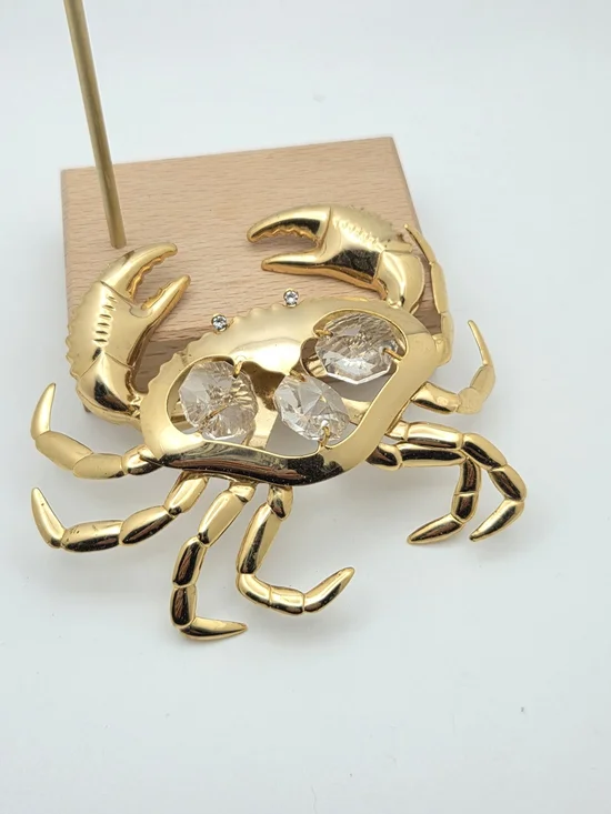 Vintage Gold Crab Frame Topper Crystal Rhinestone 3.5”