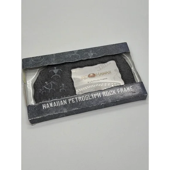 KC Hawaii Hawaiian Petroglyph Rock Frame Ohana 4x6 Photo Charcoal Black New