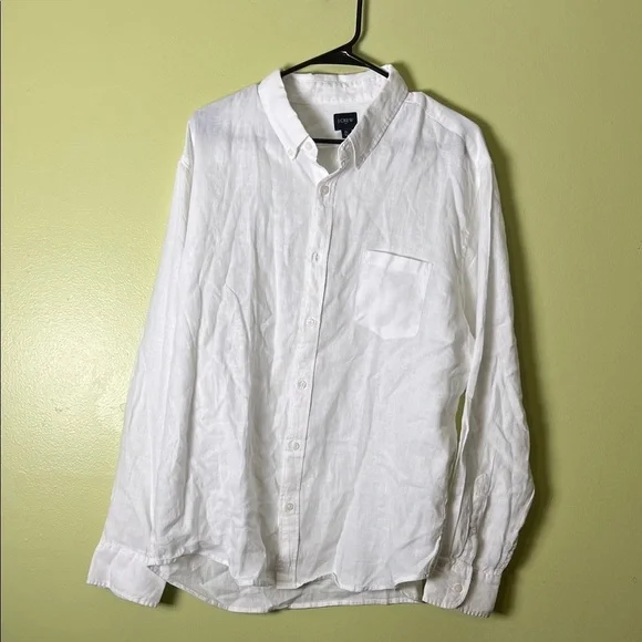 J. Crew White Casual Linen Button-Down Shirt. Men’s XL Slim Fit  P2P 24”