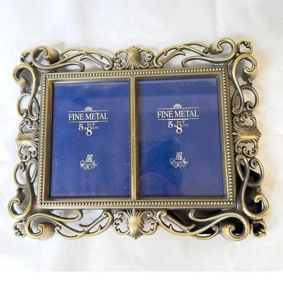 Prinz Ornate Filigree Double Picture Photo Frame Brass Victorian Decor Small